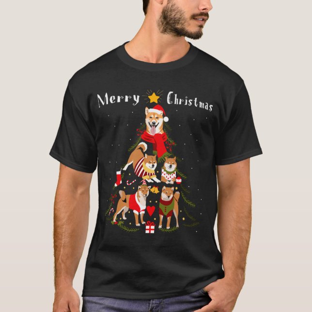 Camiseta Christmas Tree Shiba Inu Lover Xmas Dog Owner New  (Anverso)