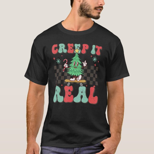 Camiseta Christmas Tree Skateboarding Creep it Real Xmas Ho (Anverso)