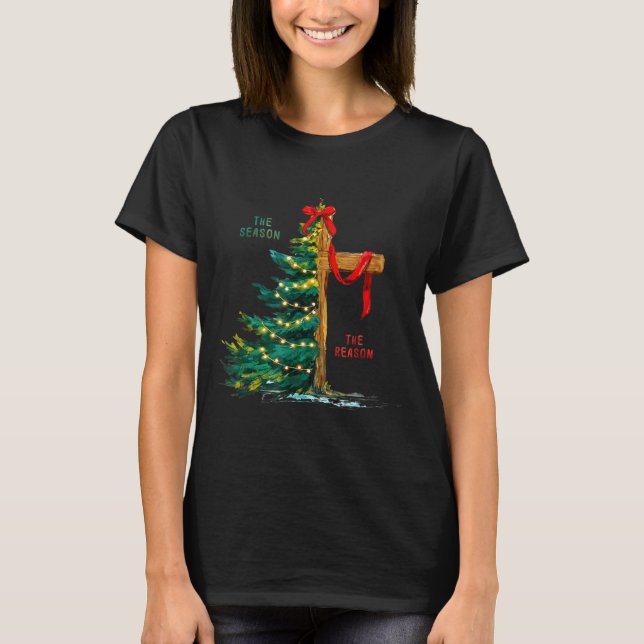 Camiseta Christmas Tree The Season Jesus Cross Faith Holida (Anverso)