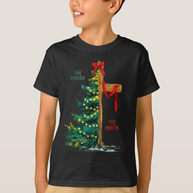 Camiseta Christmas Tree The Season Jesus Cross The Reason  (Anverso)