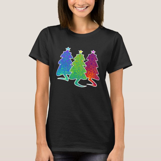 Camiseta Christmas Trees Cat Lizard Dinosaur Rat Blue Green (Anverso)