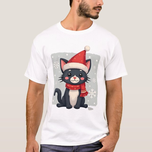 Camiseta Christmas Tuxedo Cat Santa Scarf Ugly Xmas Women G (Anverso)