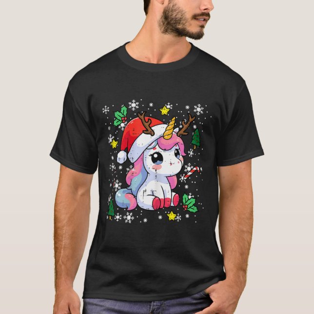 Camiseta Christmas Unicorn Cute Magical Xmas Toddler Girls  (Anverso)
