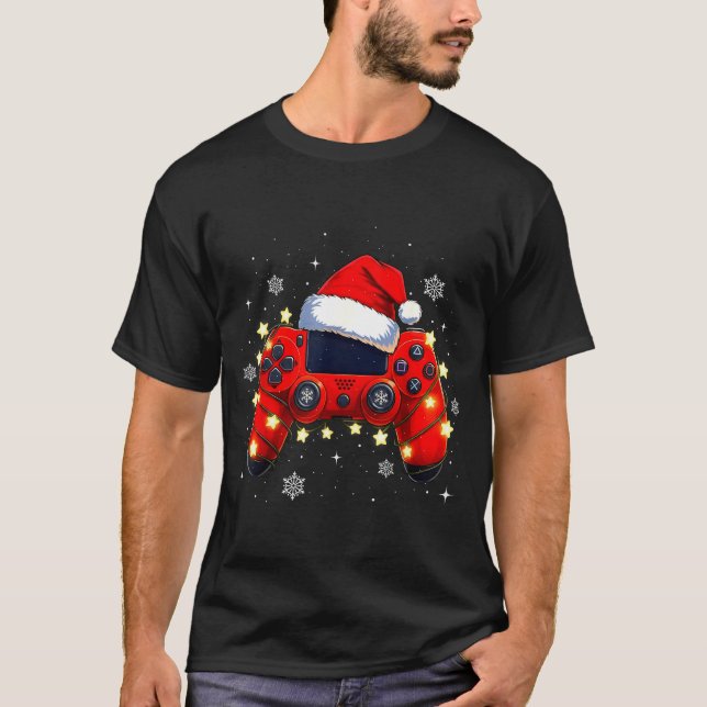 Camiseta Christmas Video Game Controller Santa Hat Gamer Bo (Anverso)