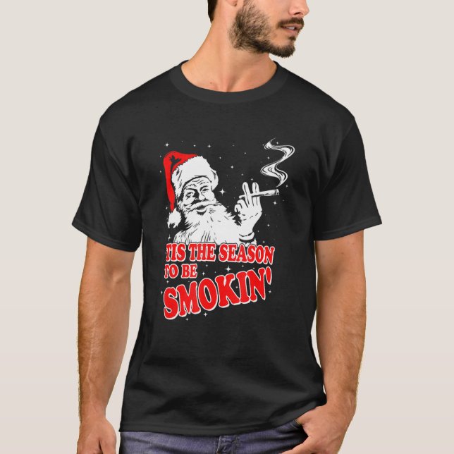 Camiseta Christmas Weed With Santa Claus Smoking  Weed (Anverso)