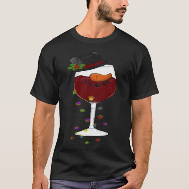 Camiseta Christmas Wine Glass Santa Hat  Holiday (Anverso)