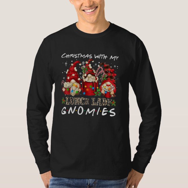 Camiseta Christmas With My Lunch Lady Gnomies Plaid Red Gno (Anverso)