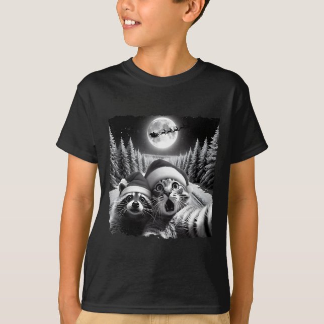 Camiseta Christmas Xmas Holiday Funny Cat Taking Selfie Rac (Anverso)