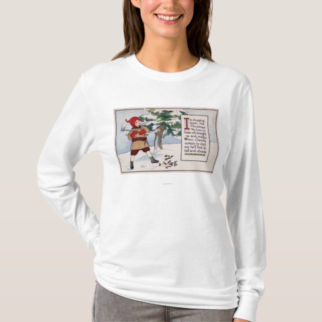 Camiseta ChristmasBoy que taja abajo del árbol de navidad (Anverso)