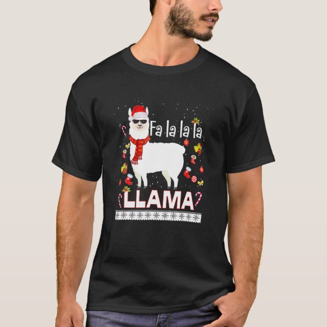 Camiseta Christmasfa LA LA Llama Santa Hat navidades feas R (Anverso)
