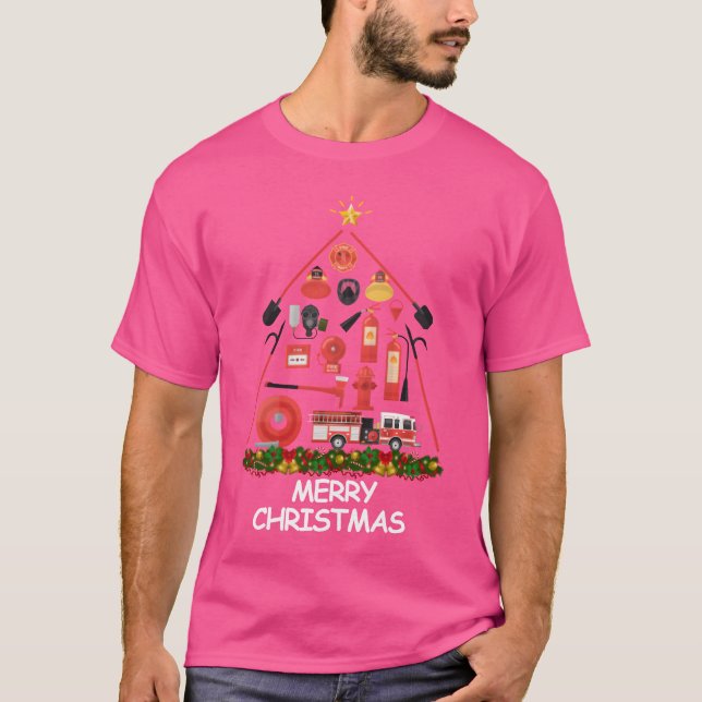 Camiseta Christmasree, bombero, Feliz Navidad divertido (Anverso)