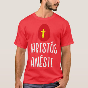 Camiseta Christos Anesti Huevo rojo de Pascua griega con cr
