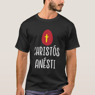 Camiseta Christos Anesti Huevo rojo de Pascua Griega con cr
