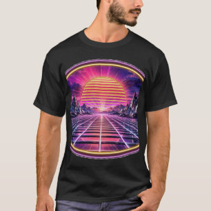 Camiseta Chrome Horizon — Retro Synthwave Atardecer