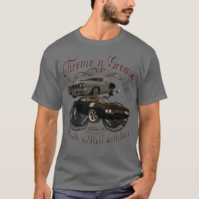 Camiseta Chrome n Grease 70s Plymouth muscle car oldtimer g (Anverso)