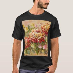 Camiseta Chrysanthemum Meadow: Pintura de mano acrílica.