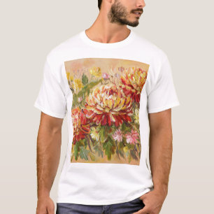 Camiseta Chrysanthemum Meadow: Pintura de mano acrílica.
