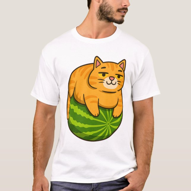 Camiseta Chubby Cat on Watermelon Meme Shirt (Anverso)