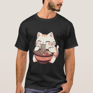 Camiseta Chubby Neko Cat Anime Comiendo Ramen Cute