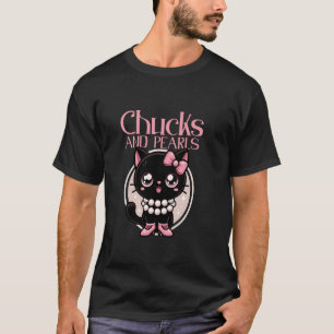 Camiseta Chucks y Perlas - Diseño de estilo de gato negro l