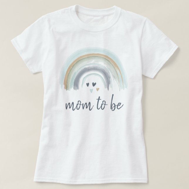 Camiseta Chupeteada de Bebe Azul Boho Arcoíris Mamá a ser (Diseño del anverso)
