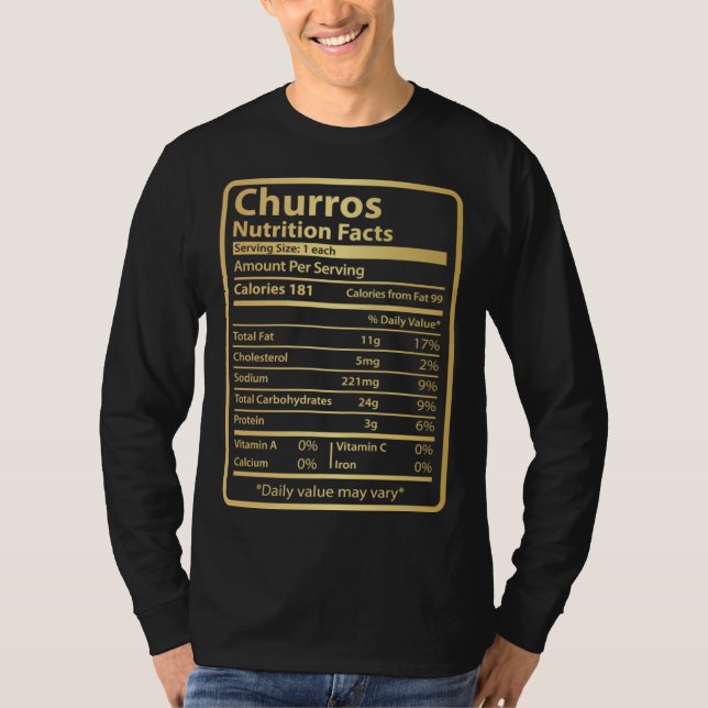 Camiseta Churros Nutrition Facts  Food for Thanksgiving (Anverso)