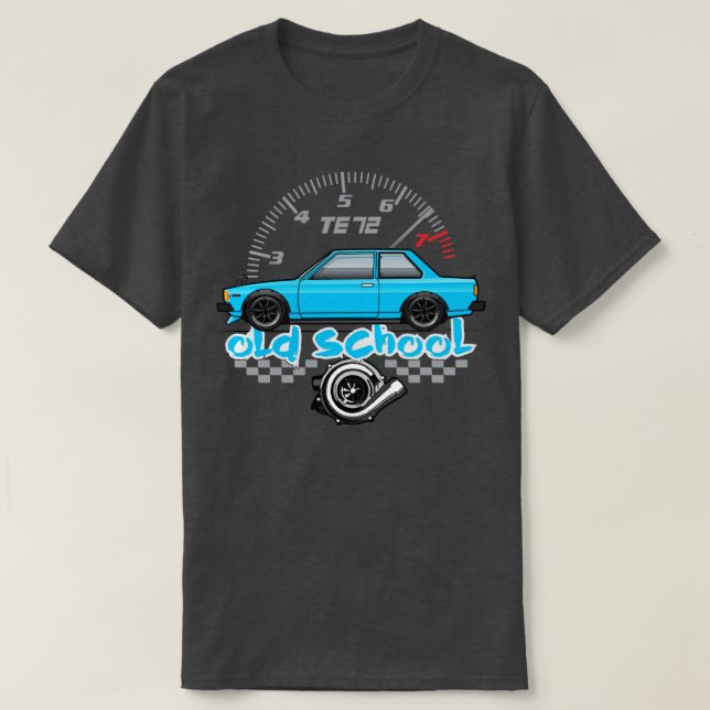 Camiseta cian de escuela antigua (Diseño del anverso)
