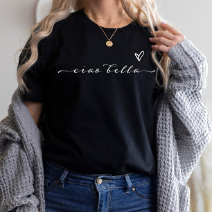 Camiseta Ciao Bella   Escritura italiana moderna con corazó