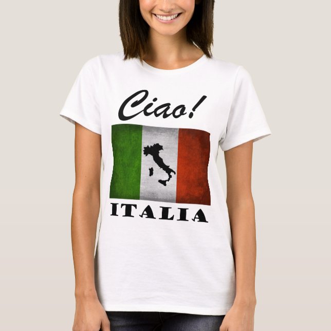 Camiseta ¡Ciao! Mapa italiano de la bandera de Italia (Anverso)