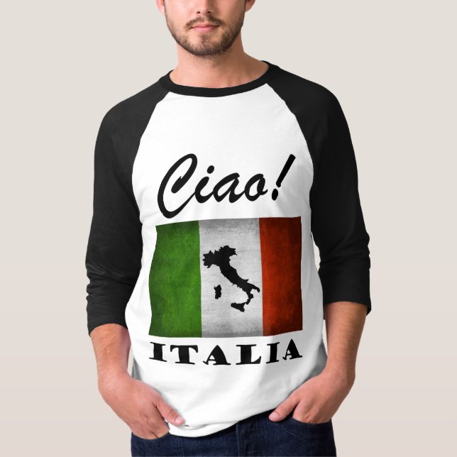 Camiseta ¡Ciao! Mapa italiano de la bandera de Italia (Anverso)