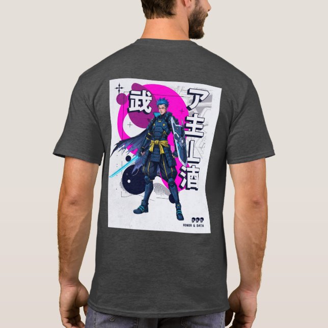 Camiseta Ciber Samurái Honor & Datos Guerrero Futurista (Reverso)