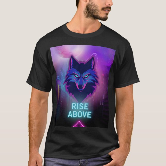 Camiseta Ciberneón Lobo - Espíritu Alfa en ciudad futurista (Anverso)