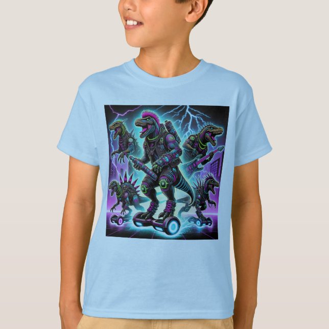 Camiseta Ciberpunk Dino Warriors - Dinos futuristas extremo (Anverso)