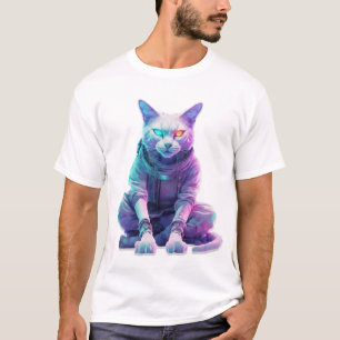 Camiseta Ciberpunk Feline con Neon Eyes