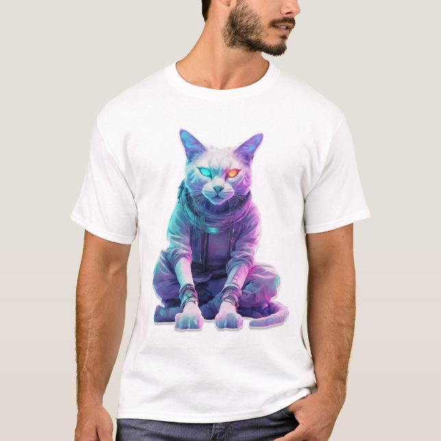 Camiseta Ciberpunk Feline con Neon Eyes (Anverso)