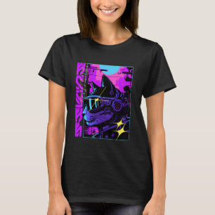 Camiseta Ciberpunk Futurista Gato Cyborg Japonés Distopía