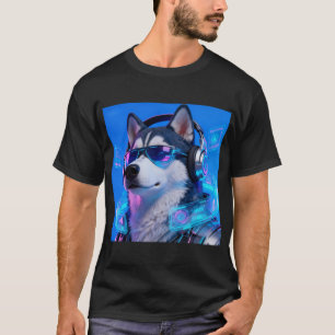 Camiseta Ciberpunk Husky Avatar Tech Neon Perro Guapo y Gen