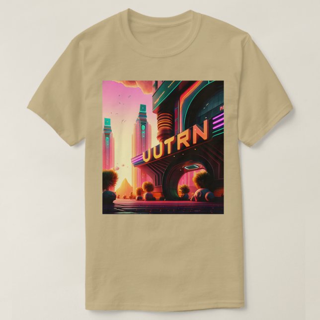 Camiseta Ciberpunk Outrun City Arte Futurista generado por  (Diseño del anverso)