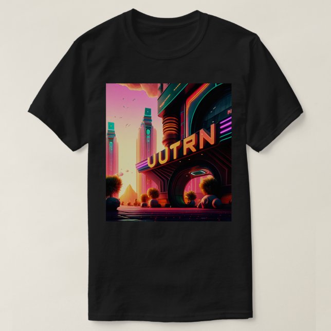 Camiseta Ciberpunk Outrun City Arte Futurista generado por  (Diseño del anverso)
