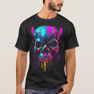 Camiseta Ciberpunk Skull Shirt Retro Futurista Punk Outrun