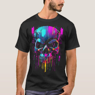 Camiseta Ciberpunk Skull Shirt Retro Futurista Punk Outrun