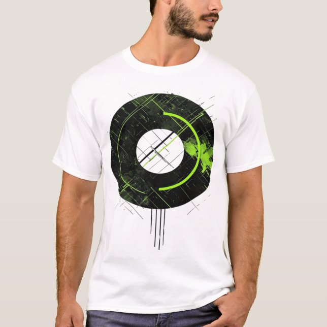 Camiseta Ciberpunk Verde Neón Geométrico Glitch Techwear (Anverso)