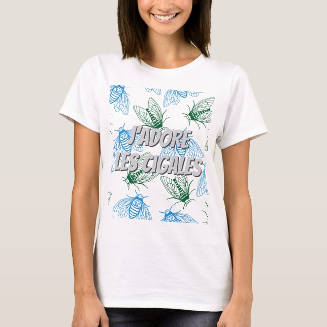 Camiseta Cicada Botanical Illustration Pattern White French (Anverso)