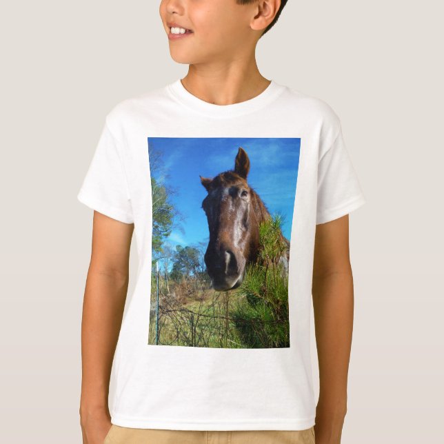 Camiseta Cielo azul de caballo marrón y crema (Anverso)