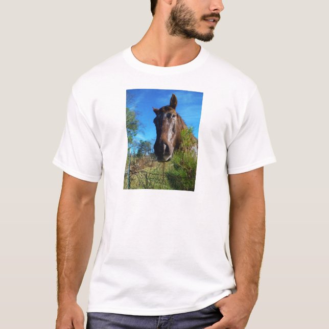 Camiseta Cielo azul de caballo marrón y crema (Anverso)
