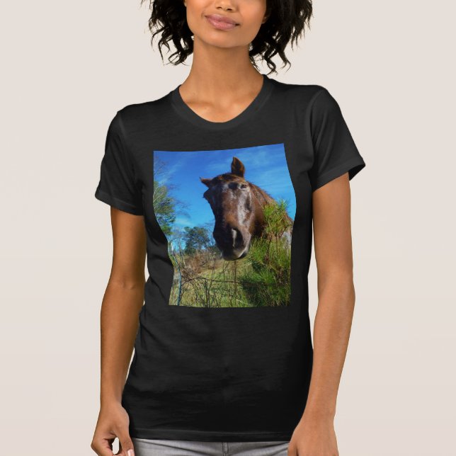Camiseta Cielo azul de caballo marrón y crema (Anverso)