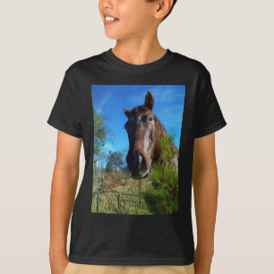 Camiseta Cielo azul de caballo marrón y crema