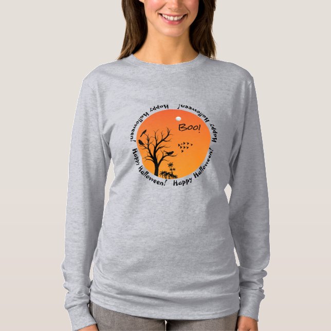 Camiseta Cielo de Halloween, pájaros negros en silueta de á (Anverso)