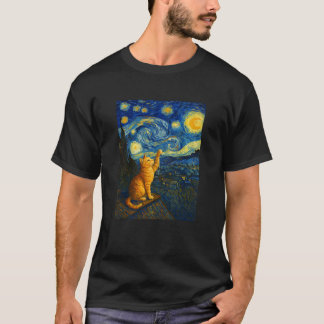 Camiseta Cielo estrellado con gato atigrado naranja diverti