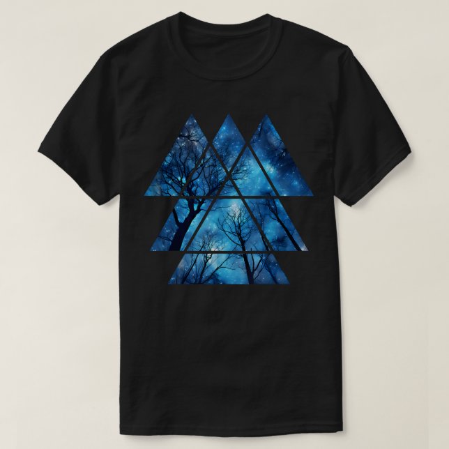 Camiseta Cielo geométrico en árboles nocturnos Naturaleza G (Diseño del anverso)